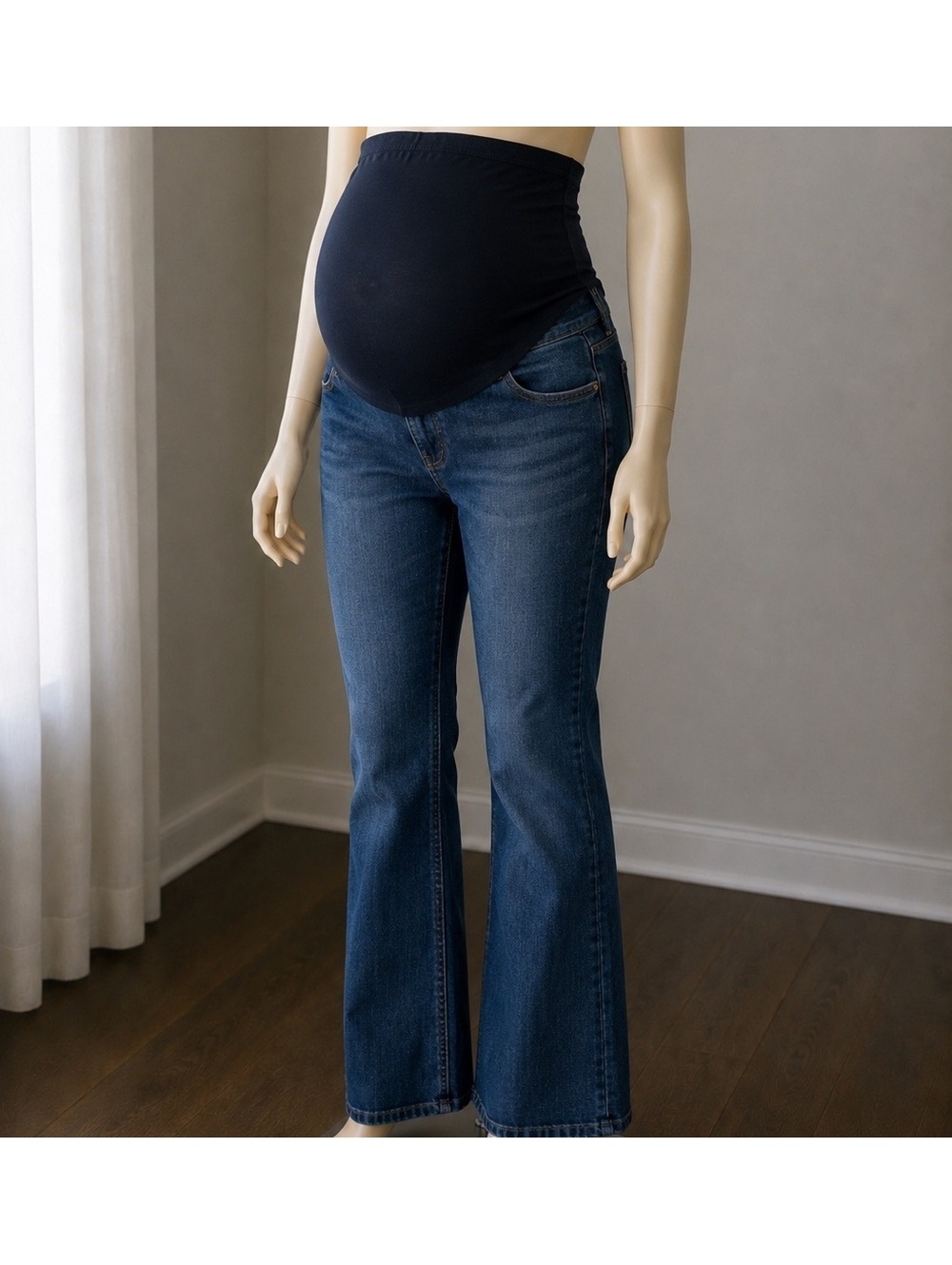 Mimi Maternity Bootcut Jeans Large Regular LR Dark Wash Over Belly Stretch Denim